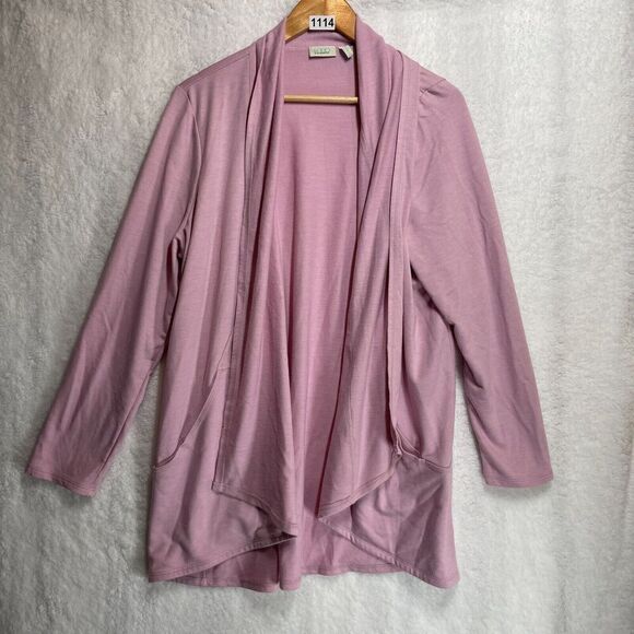 Logo Lori Goldstein Sweaters - LOGO Lounge Pink‎ Open Front Cardigan Jacket Size Large Lightweight Casual